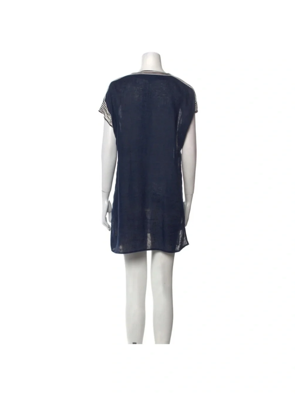 Tory Burch Navy Swim Cover-Up with Cream Embroidered Neckline